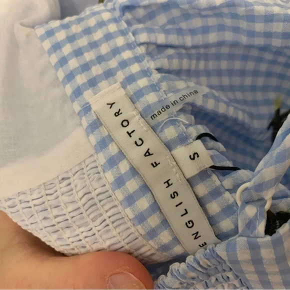 English Factory Blue and White Gingham Crop Top with Embroidery Size S NWT - Picture 5 of 6